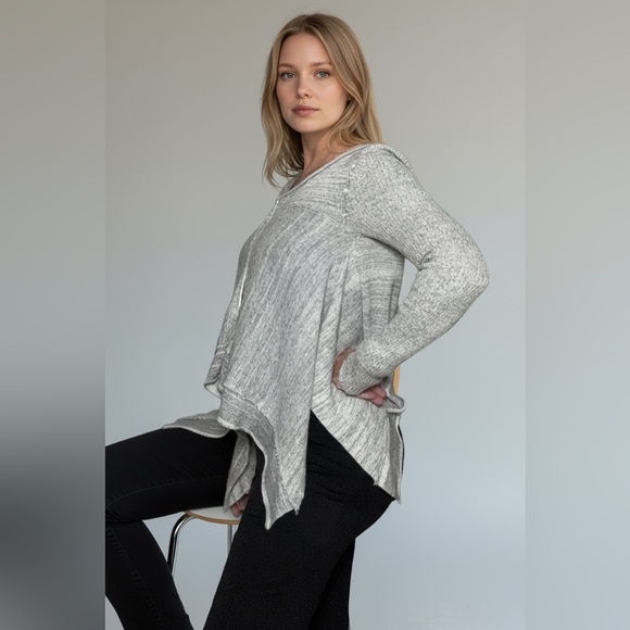 Free People Never Again Ribbed Cardigan Gray Asym Hem Small - Picture 14 of 15